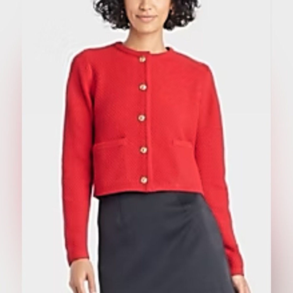 a new day Red Textured Button-Front Crew Sweater